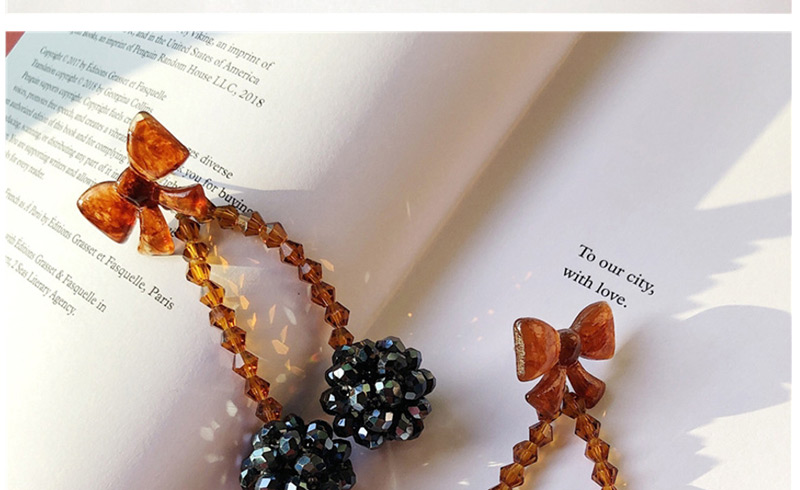 Fashion Black-brown Rice Beads Bow Earrings,Drop Earrings