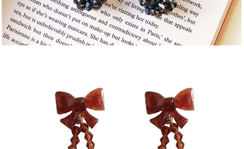 Fashion Black-brown Rice Beads Bow Earrings,Drop Earrings