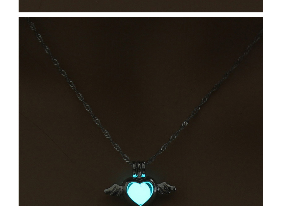 Fashion Sky Blue Sky Makes The Heart Openwork Wings Hearts Night Light Cage Necklace,Pendants