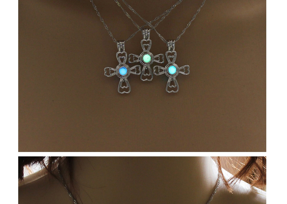 Fashion Blue Green Cross Cross Luminous Necklace,Pendants