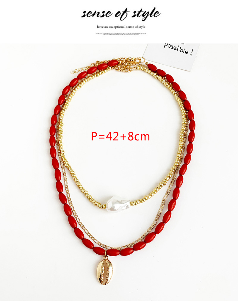 Fashion Color Alloy Beaded Pearl Resin Necklace Set Of 3,Multi Strand Necklaces