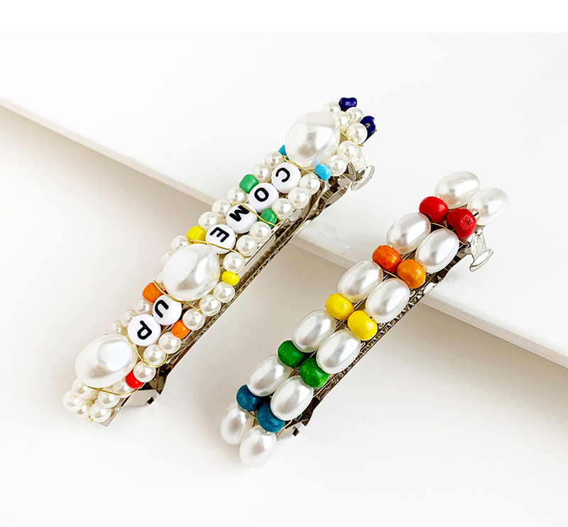 Fashion Color Alloy Pearl Wood Beaded Letter Hairpin,Hairpins
