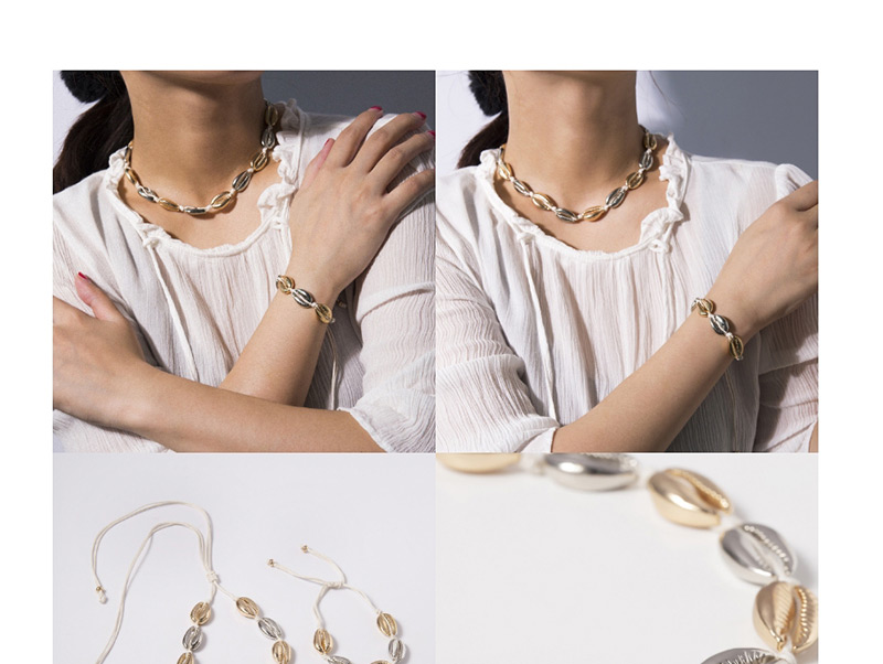 Fashion Bracelet Gold Alloy + Natural Shell Geometric Adjustable Shell Necklace,Fashion Bracelets