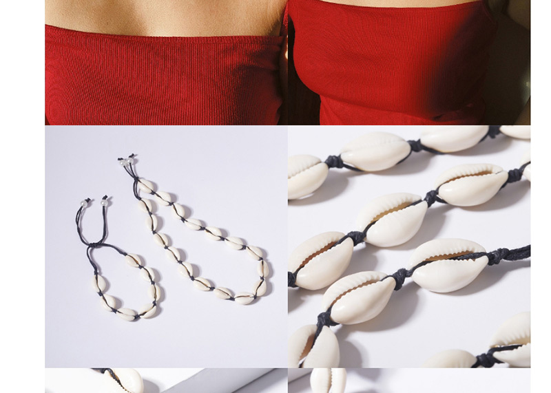 Fashion Color Line Shell Set Pearl Geometric Braided Shell Line Adjusting Buckle Necklace Set,Jewelry Sets
