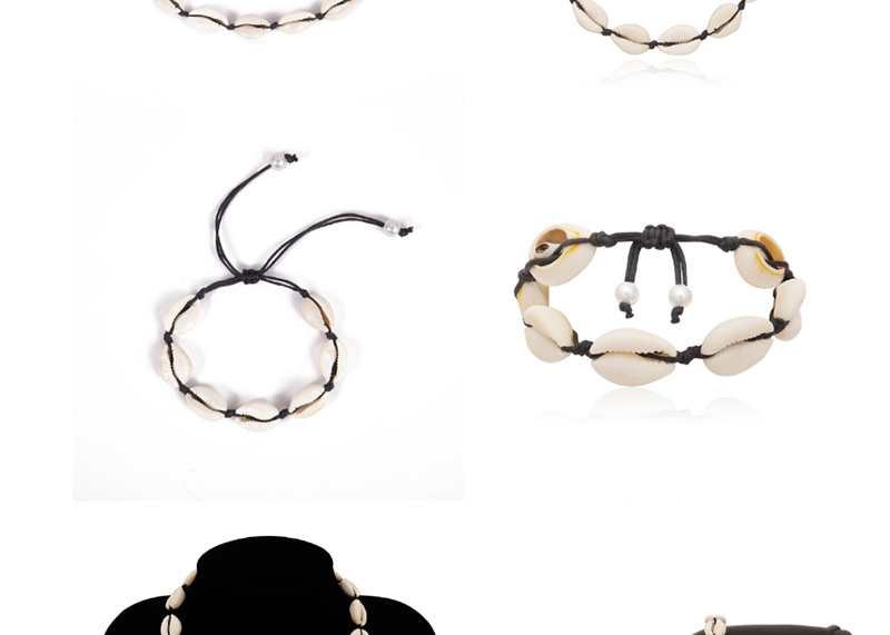 Fashion Black Line Shell Set Pearl Geometric Braided Shell Line Adjusting Buckle Necklace Set,Jewelry Sets