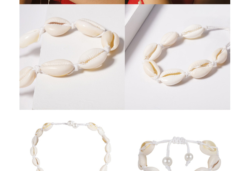 Fashion White Line Shell Necklace Pearl Geometric Braided Shell Line Adjusting Buckle Necklace Set,Bib Necklaces