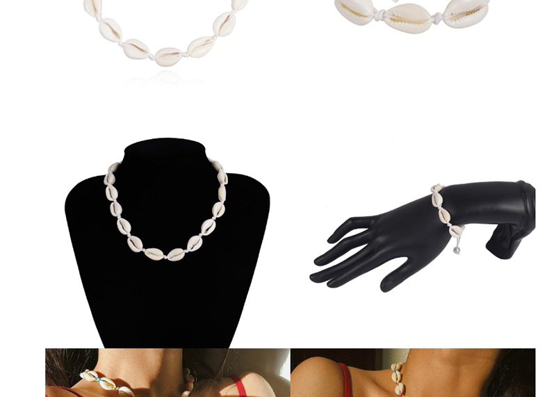 Fashion Black Line Shell Necklace Pearl Geometric Braided Shell Line Adjusting Buckle Necklace Set,Bib Necklaces