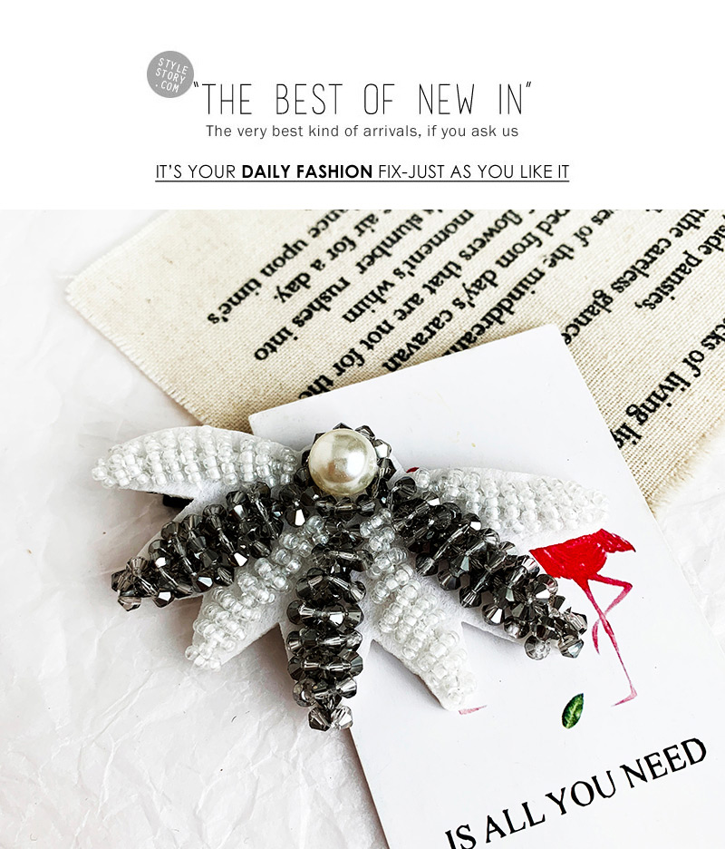 Fashion White + Gray Alloy Rice Beads Non-woven Rice Beads Fan-shaped Duckbill Hairpin,Hairpins