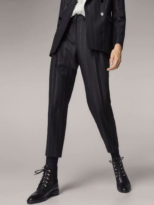 Fashion Black Striped Slacks,Pants