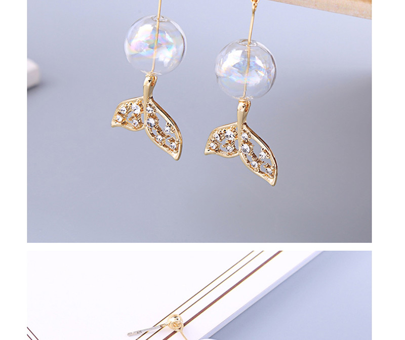 Fashion Golden Short Diamond Fishtail Transparent Glass Ball Stud Earrings,Drop Earrings