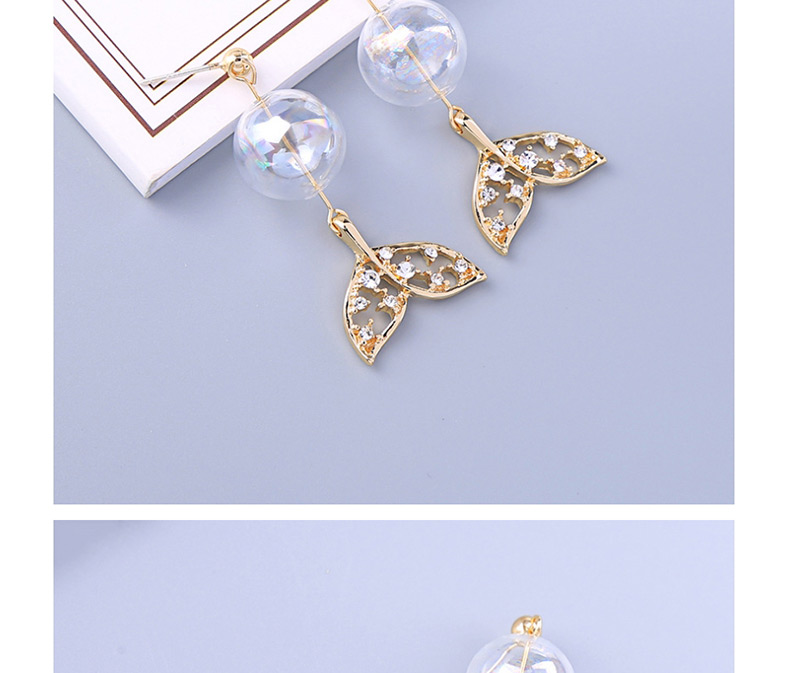Fashion Golden Short Diamond Fishtail Transparent Glass Ball Stud Earrings,Drop Earrings