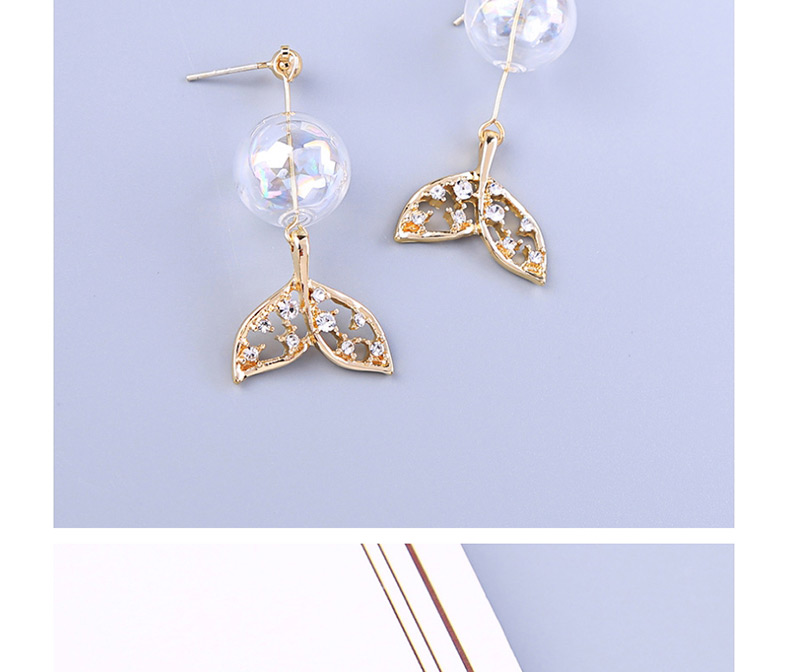 Fashion Golden Long Diamond Fishtail Transparent Glass Ball Stud Earrings,Drop Earrings