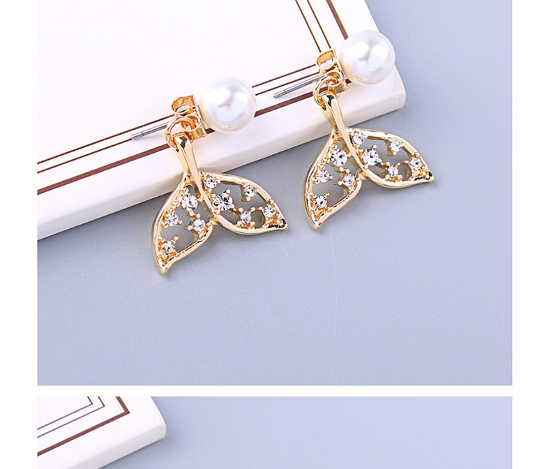 Fashion Golden Long Diamond Fishtail Transparent Glass Ball Stud Earrings,Drop Earrings