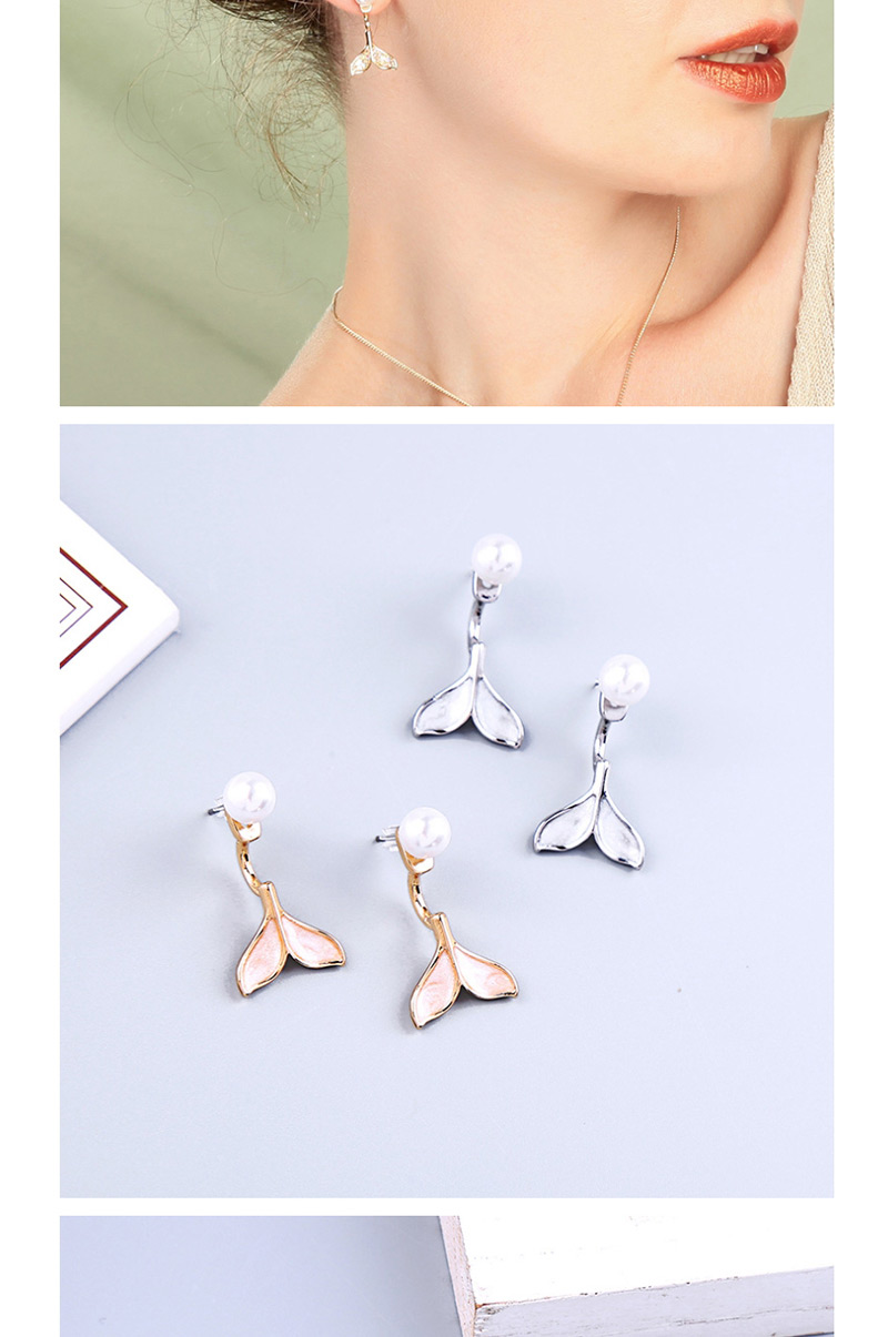 Fashion Drip Fish Tail White Gold Crystal Diamond Drop Pearl Earrings,Drop Earrings
