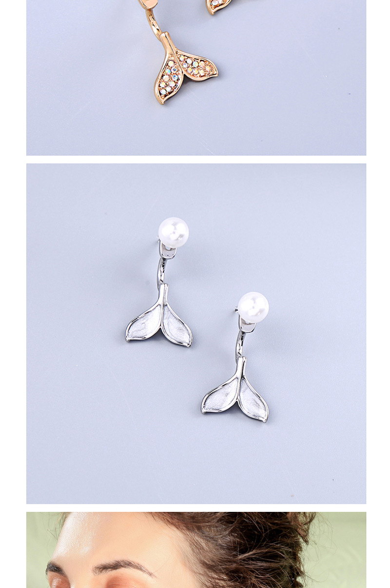 Fashion Drip Fish Tail White Gold Crystal Diamond Drop Pearl Earrings,Drop Earrings
