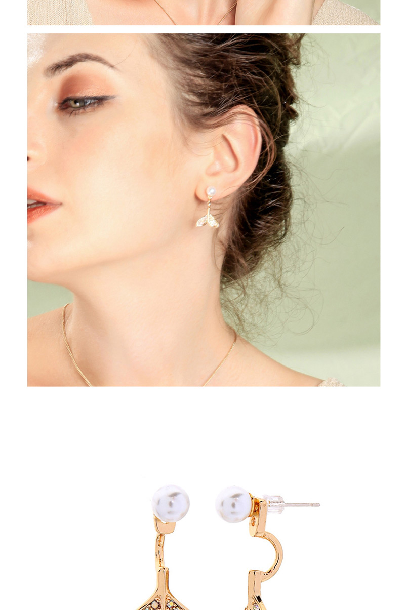 Fashion Diamond-tailed Fishtail White Gold Crystal Diamond Drop Pearl Earrings,Drop Earrings
