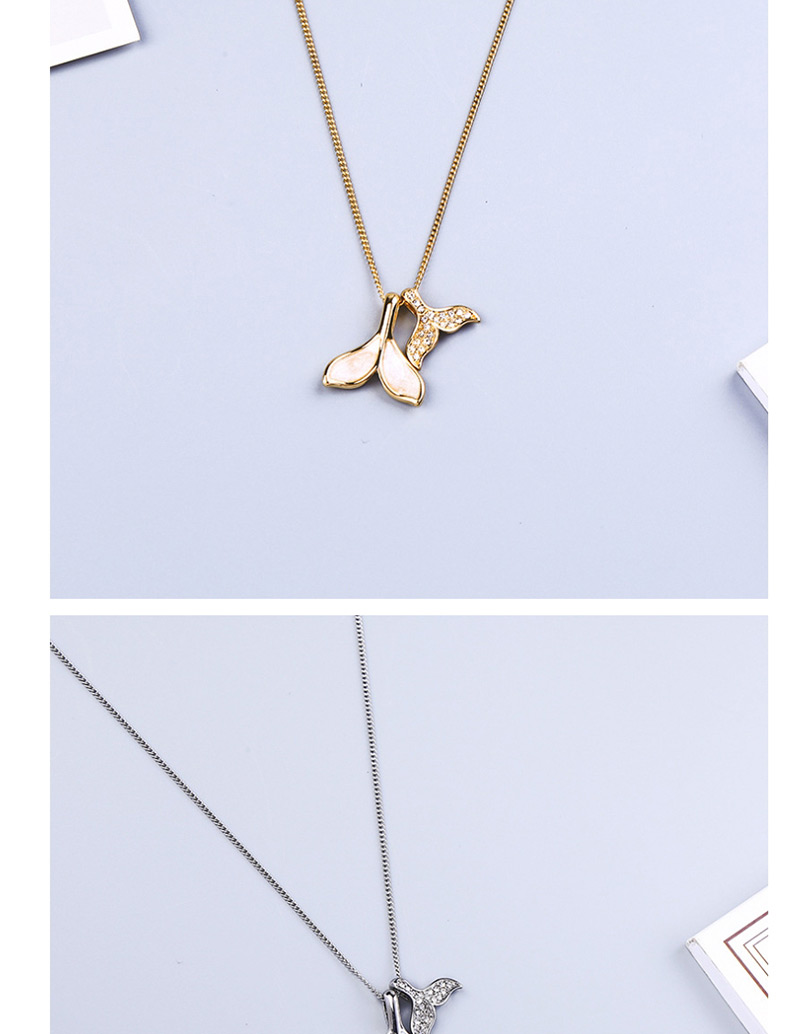 Fashion Silver Alloy Diamond Double Fishtail Necklace,Pendants