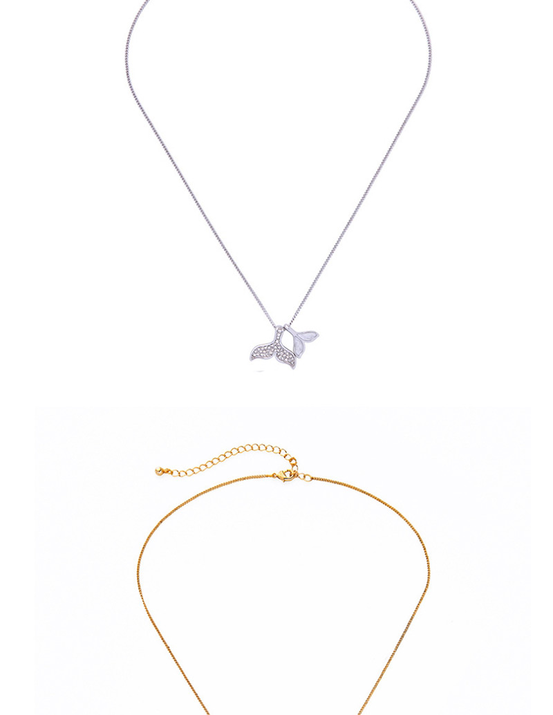 Fashion Gold Alloy Diamond Double Fishtail Necklace,Pendants