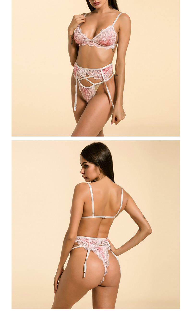 Fashion Pink Gradient Lace Underwear Three-piece Set,SLEEPWEAR & UNDERWEAR