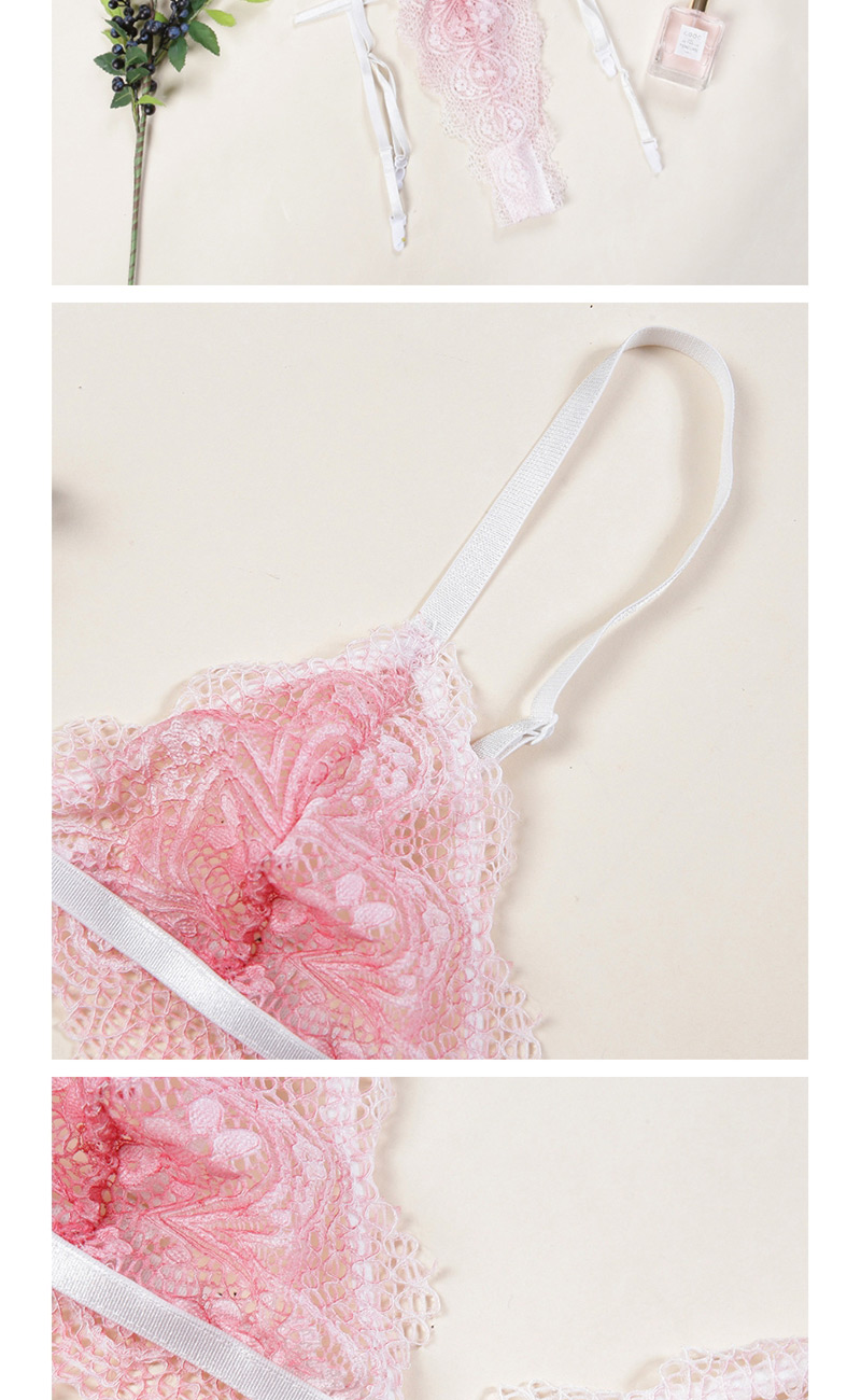Fashion Pink Gradient Lace Underwear Three-piece Set,SLEEPWEAR & UNDERWEAR