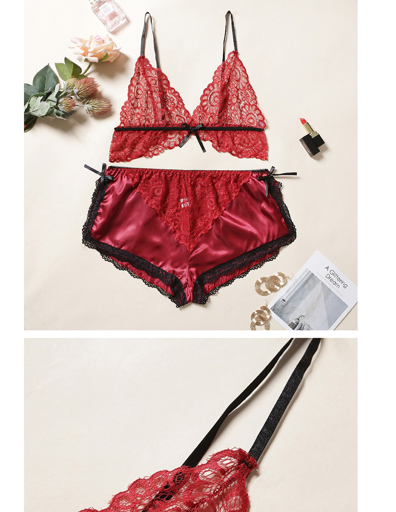 Fashion Red Lace Butterfly Chest Underwear Two-piece Suit,SLEEPWEAR & UNDERWEAR