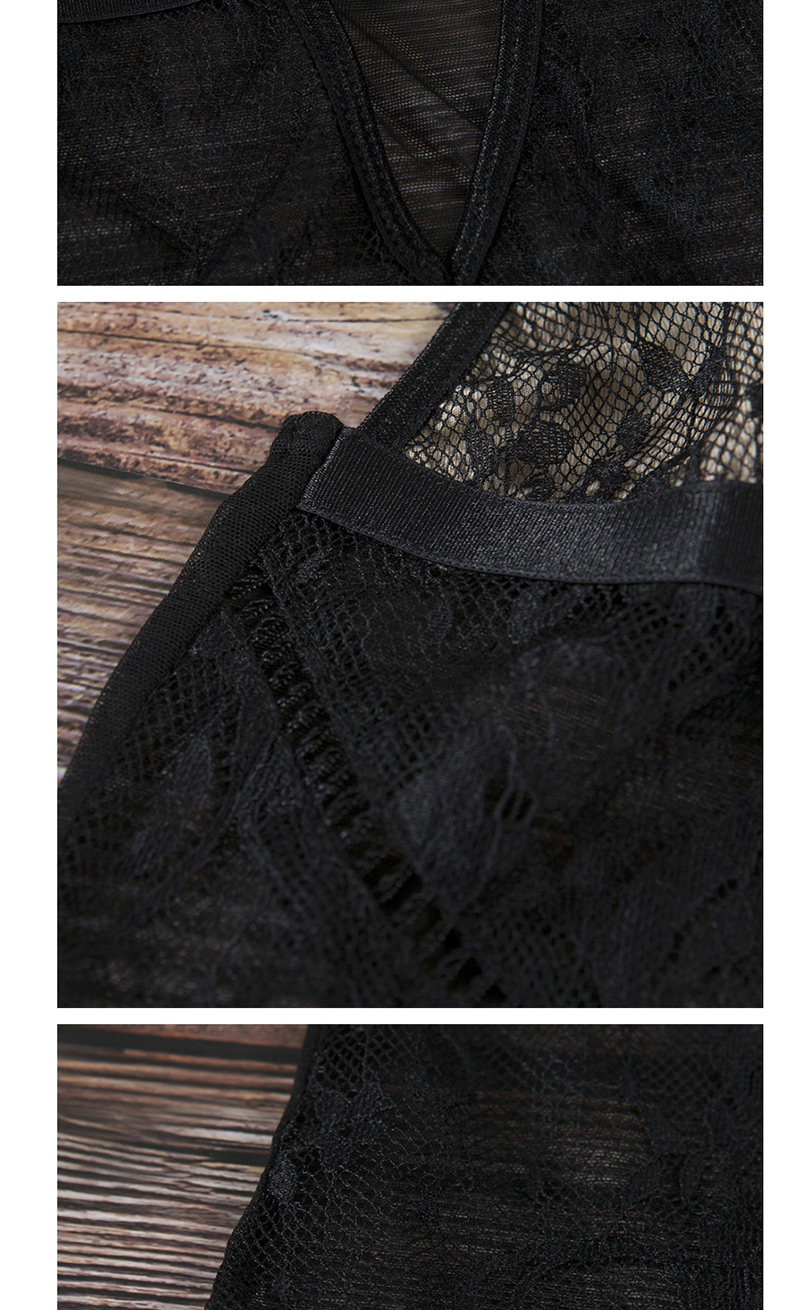 Fashion Black V-neck Lace Stitching Openwork Fun One-piece Underwear,SLEEPWEAR & UNDERWEAR