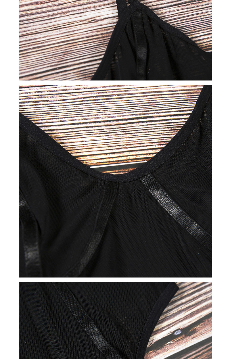 Fashion Black Net Yarn Strip Stitching Solid Color Sling Sexy Jumpsuit,SLEEPWEAR & UNDERWEAR