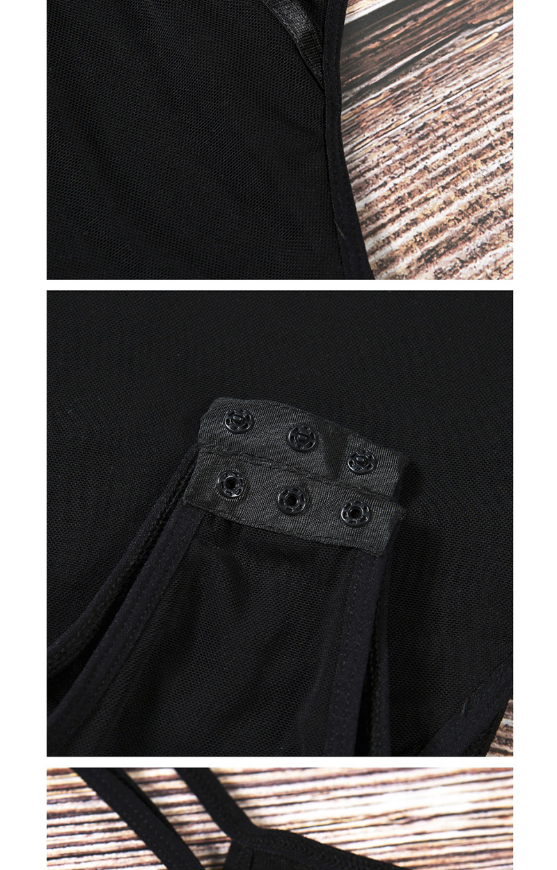 Fashion Black Net Yarn Strip Stitching Solid Color Sling Sexy Jumpsuit,SLEEPWEAR & UNDERWEAR