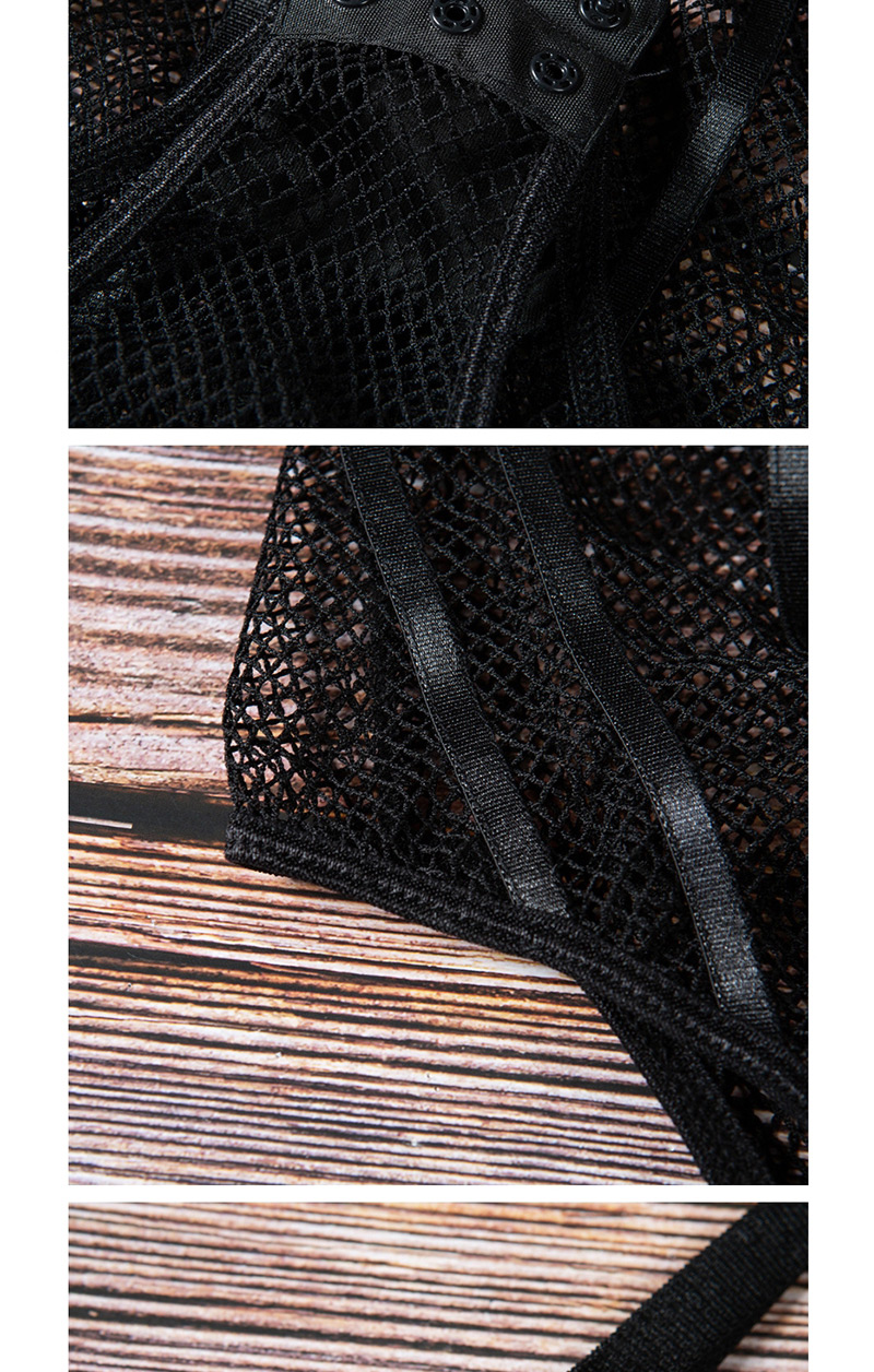 Fashion Black Perspective Diamond Mesh Vertical Strip Stitching Steel Ring Conjoined Lingerie,SLEEPWEAR & UNDERWEAR