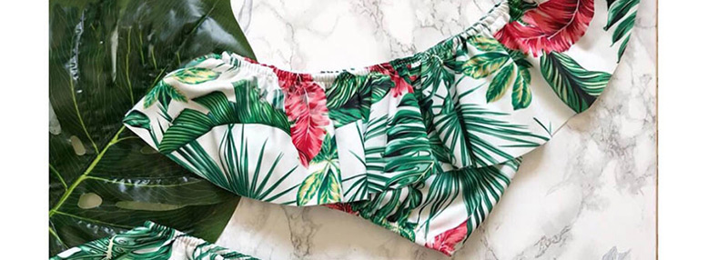 Fashion Green Leaves Ruffled Printed Bikini,Bikini Sets