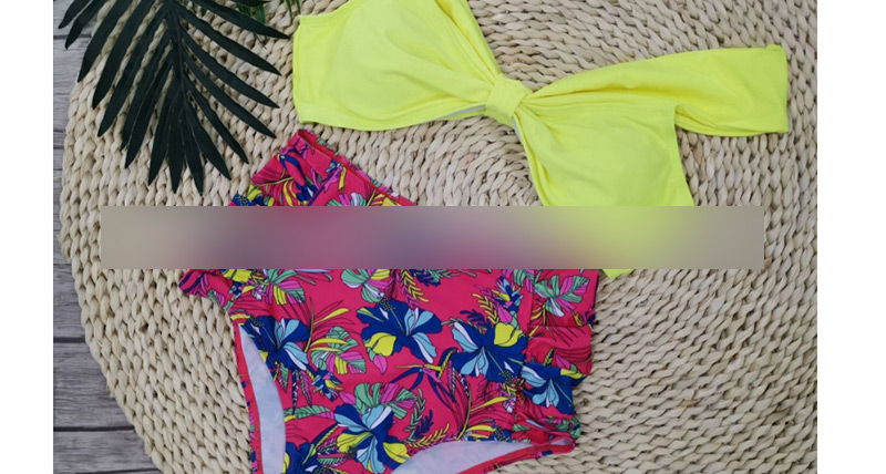 Fashion Yellow + Floral One-shoulder Printed Floral High-waist Bikini,Bikini Sets