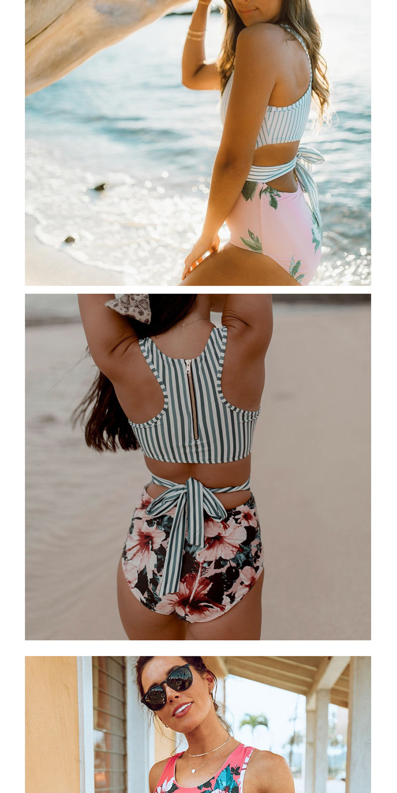 Fashion Brick Red Trousers Printed Vest Halter Straps One-piece Swimsuit,One Pieces