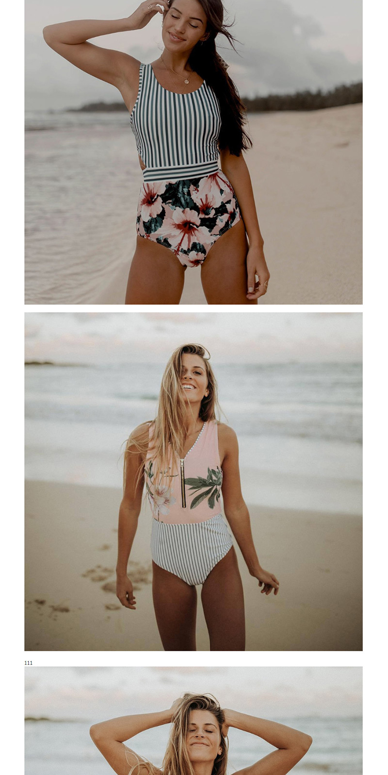 Fashion White Strip Panties Printed Vest Halter Straps One-piece Swimsuit,One Pieces