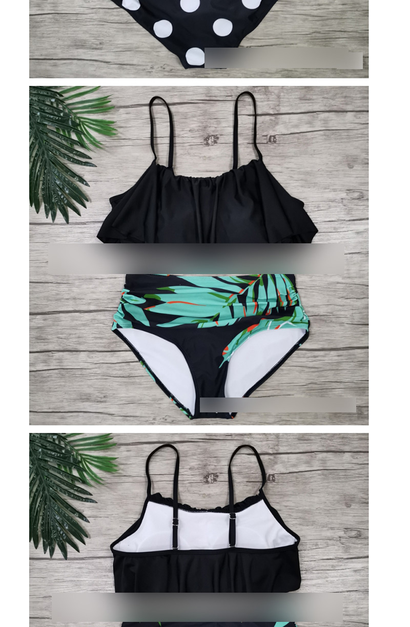 Fashion Feather Leaves + Black Pants Ruffled Printed High Waist Bikini,Bikini Sets