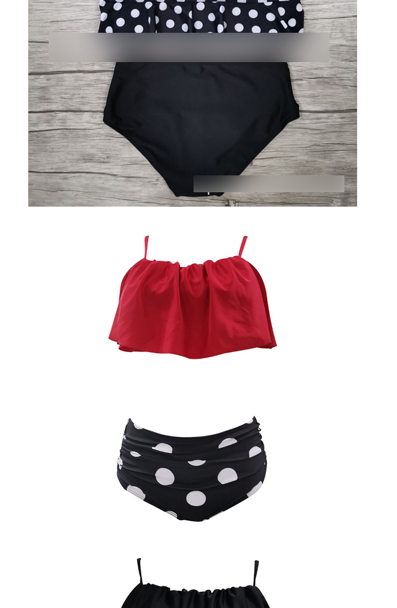 Fashion Red + Polka Pants Ruffled Printed High Waist Bikini,Swimwear Sets