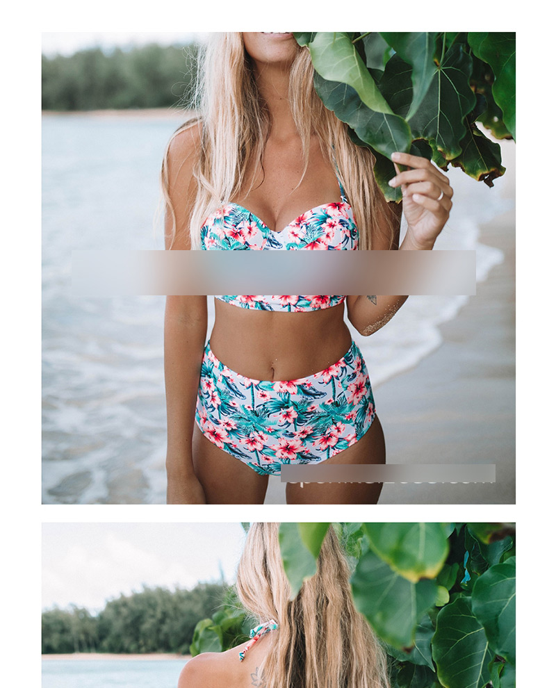 Fashion Foundation Green Leaf Floral Print High Waist Bikini,Bikini Sets