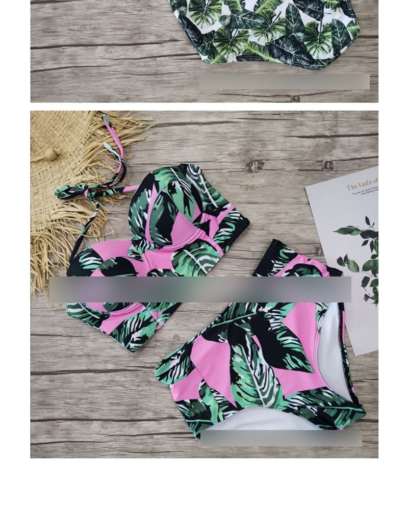 Fashion Green Leaf Meat Orange Flower Floral Print High Waist Bikini,Bikini Sets