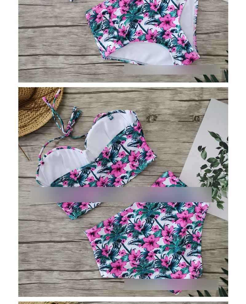 Fashion Green Leaf Pink Flower Floral Print High Waist Bikini,Bikini Sets