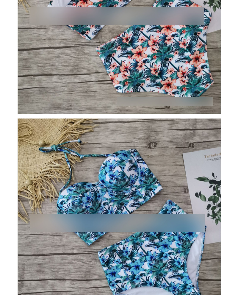 Fashion Blue Bottom Flower Floral Print High Waist Bikini,Bikini Sets