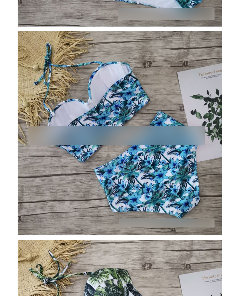 Fashion Blue Flower Floral Print High Waist Bikini,Bikini Sets