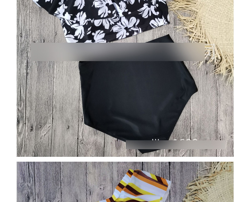 Fashion Black And White Flower One-shoulder Ruffled Printed High-waist Bikini,Bikini Sets