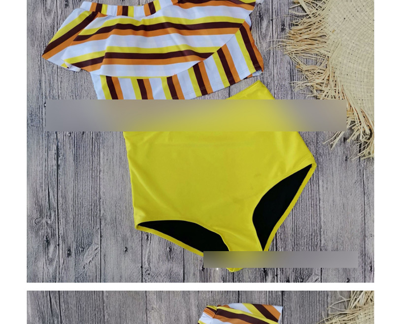 Fashion Striped Yellow One-shoulder Ruffled Printed High-waist Bikini,Bikini Sets