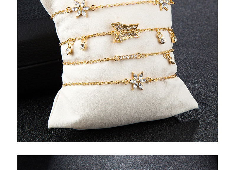 Fashion Gold Alloy Chain With Diamond Butterfly Flower Bracelet Set Of 4,Fashion Bracelets
