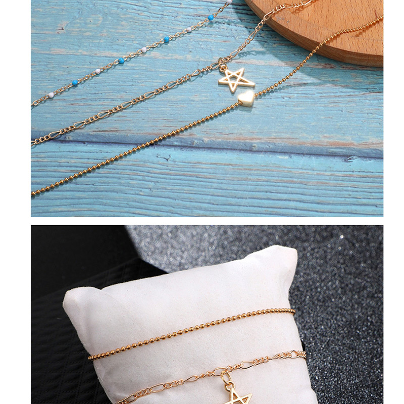 Fashion Gold Alloy Hollow Star Rice Beads Chain Bracelet 3 Layers,Beaded Bracelet