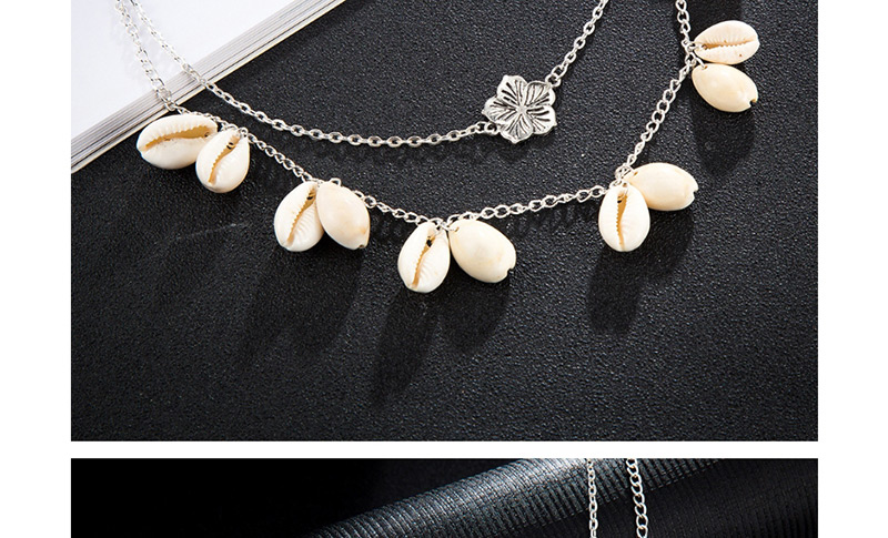 Fashion Silver Multilayer Alloy Old Flower Shell Necklace,Multi Strand Necklaces