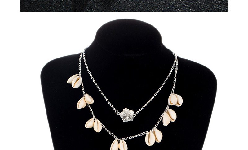Fashion Silver Multilayer Alloy Old Flower Shell Necklace,Multi Strand Necklaces