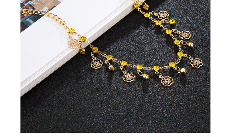Fashion Gold Alloy Diamond-studded Openwork Flower Tassel Anklet,Fashion Anklets