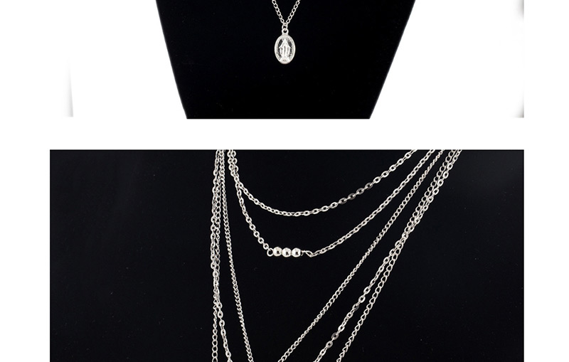 Fashion Silver Alloy Geometry Round Cross Multilayer Necklace,Multi Strand Necklaces