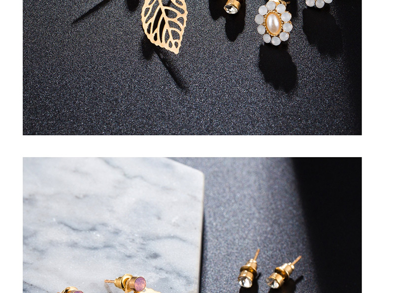 Fashion Gold Diamond Geometric Flower Hollow Leaves Earrings 5 ??pairs,Stud Earrings