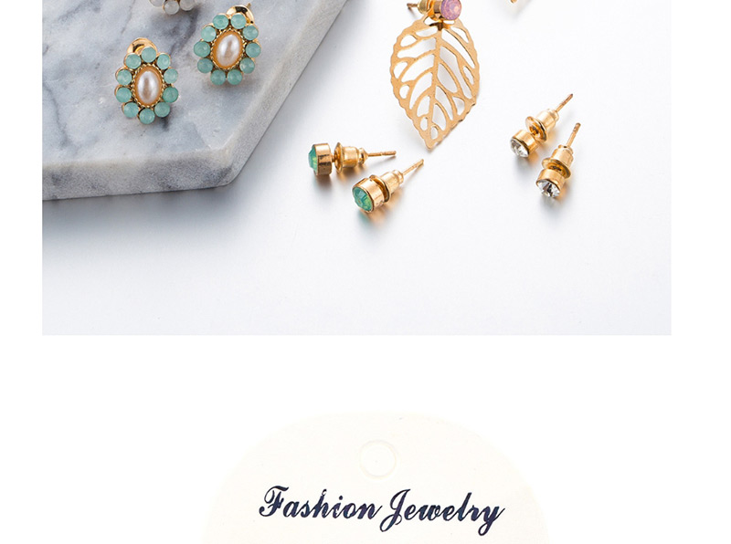 Fashion Gold Diamond Geometric Flower Hollow Leaves Earrings 5 ??pairs,Stud Earrings